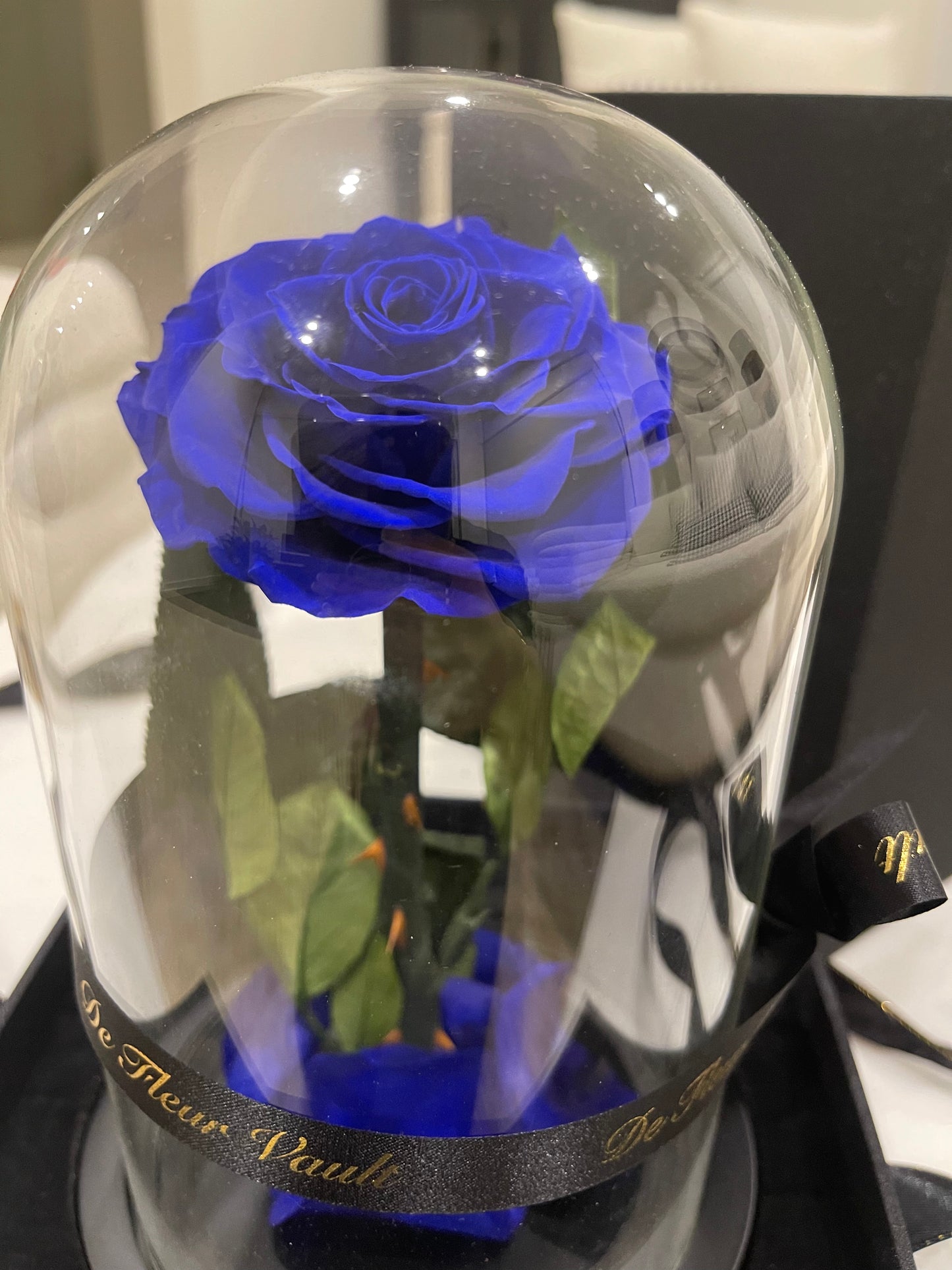 Eternal Rose Glass Dome - Sapphire Blue