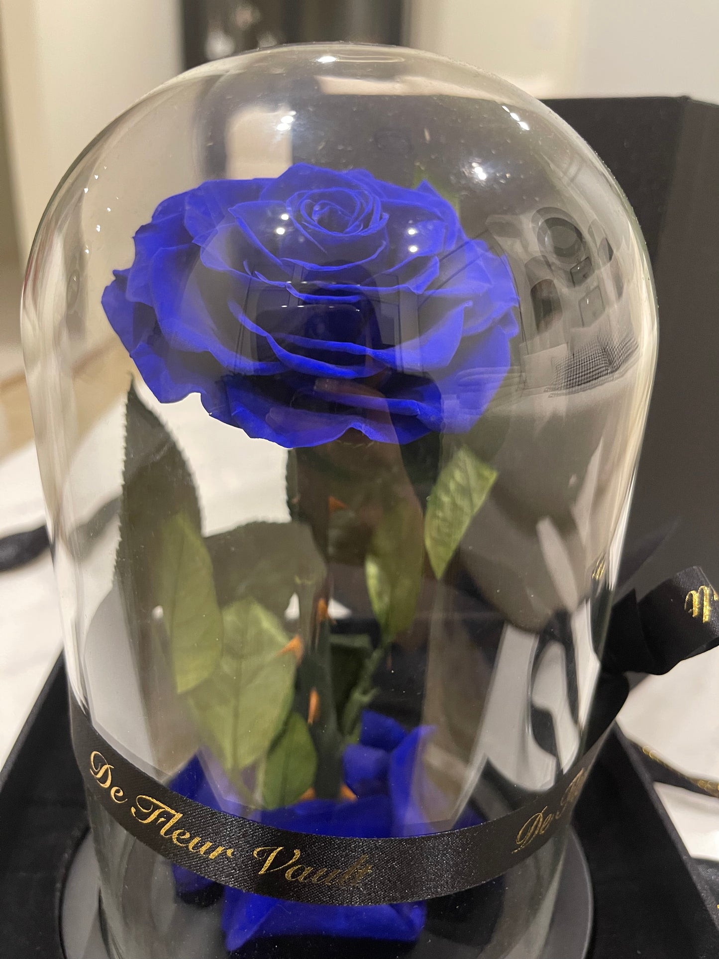 Eternal Rose Glass Dome - Sapphire Blue